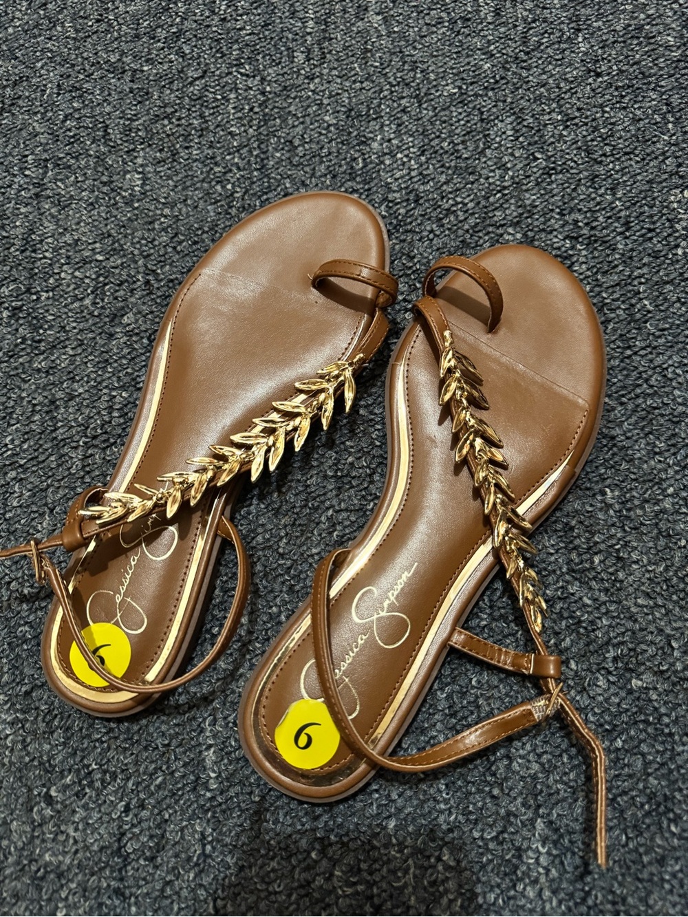Jessica Simpson Brown Sandals with Gold Leaf Accent